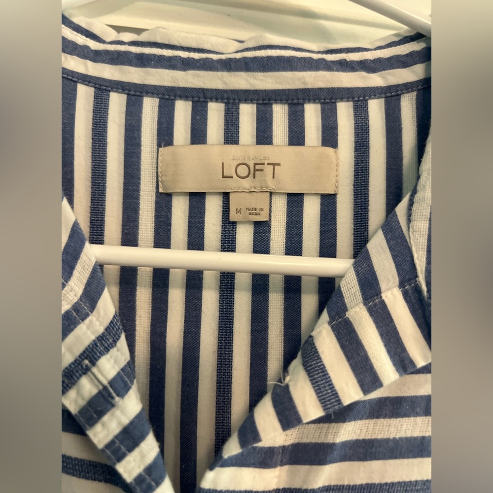 Women’s LOFT Light Blue and White Striped Button Down Shirt - Picture 2 of 4
